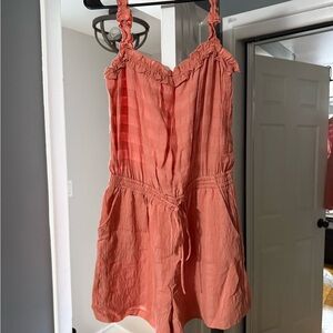 Lush Coral Ruffle-Strap Romper